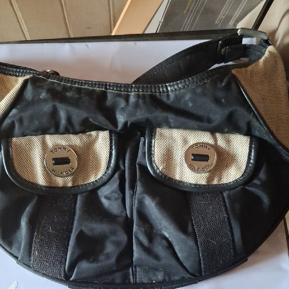 Tommy Hilfiger Black and Cream Crossbody Bag